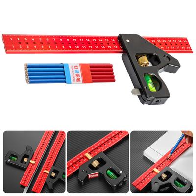 300/400mm Kombinationswinkel-Set für Holzbearbeitung mit 10 Zimmermannsstiften und verstellbarem Edelstahl-Winkelmesser