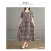 Summer New Retro Round Neck Flower Pocket Short Sleeve Dresses for Women