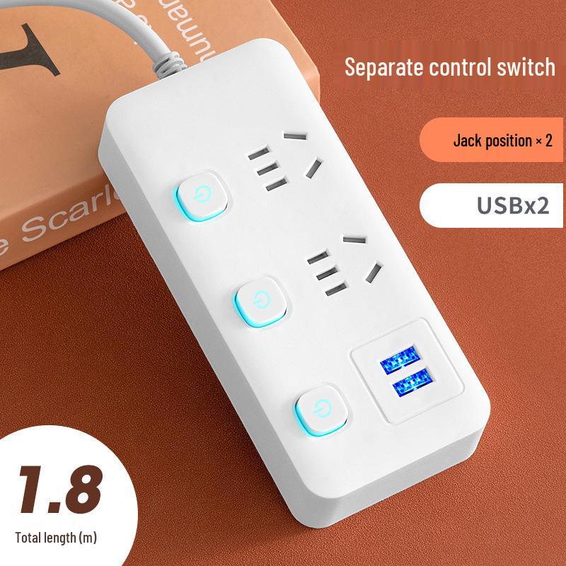 Multi-Function Household Power Strip with Cord, featuring a Multi-Hole Socket Panel for Dorms