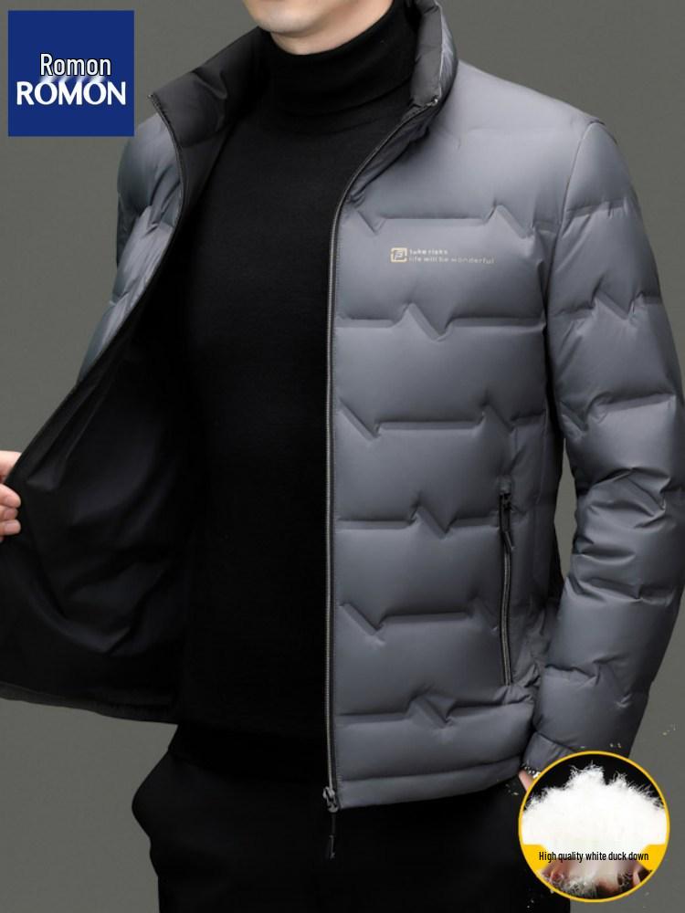 Romon Men's 2025 Stand-Up Collar Down Jacket - High-End, Versatile Business Casual Coat for Spring & Autumn.