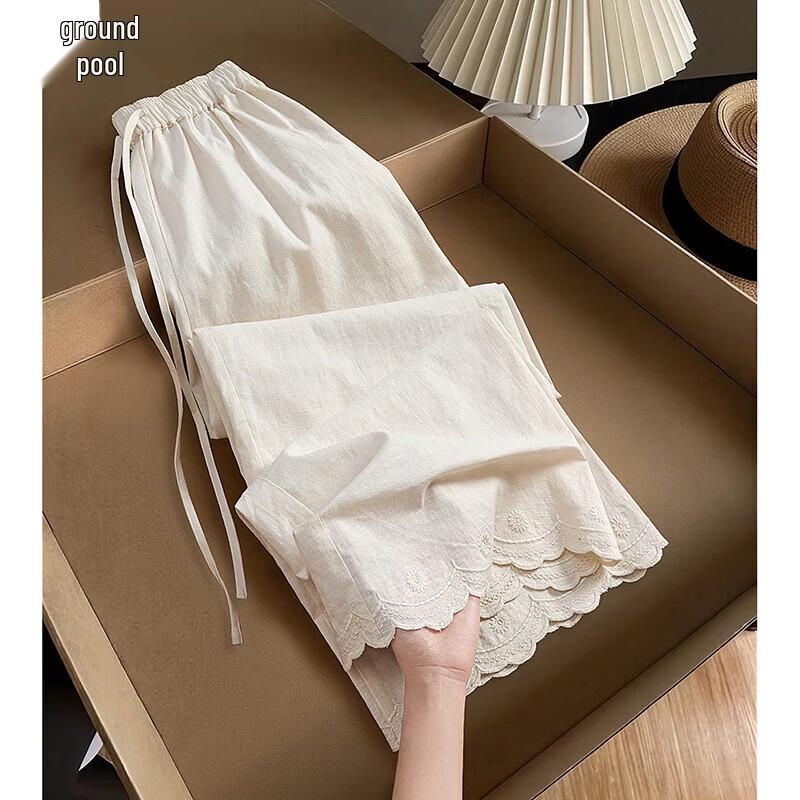 Women s Linen Blend High-Waist Wide-Leg Cropped Pants L