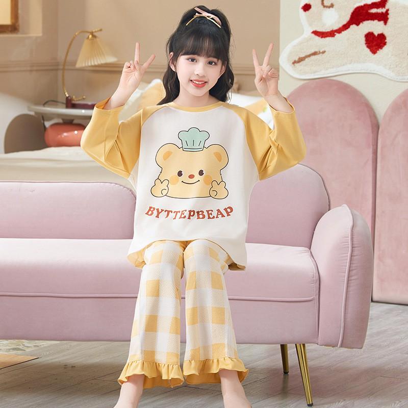 Girls Cotton Pajama Set Long Sleeve Round Neck Princess Style Sleepwear Kids 8-14 Years Winter Home Wear