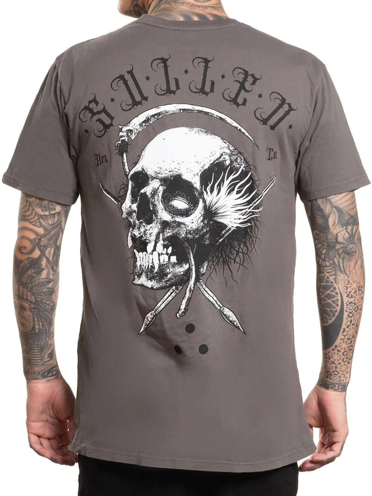 

Sullen Men s Sickle Short Sleeve Premium T-shirt Tattoo Art Style Skull Tee M