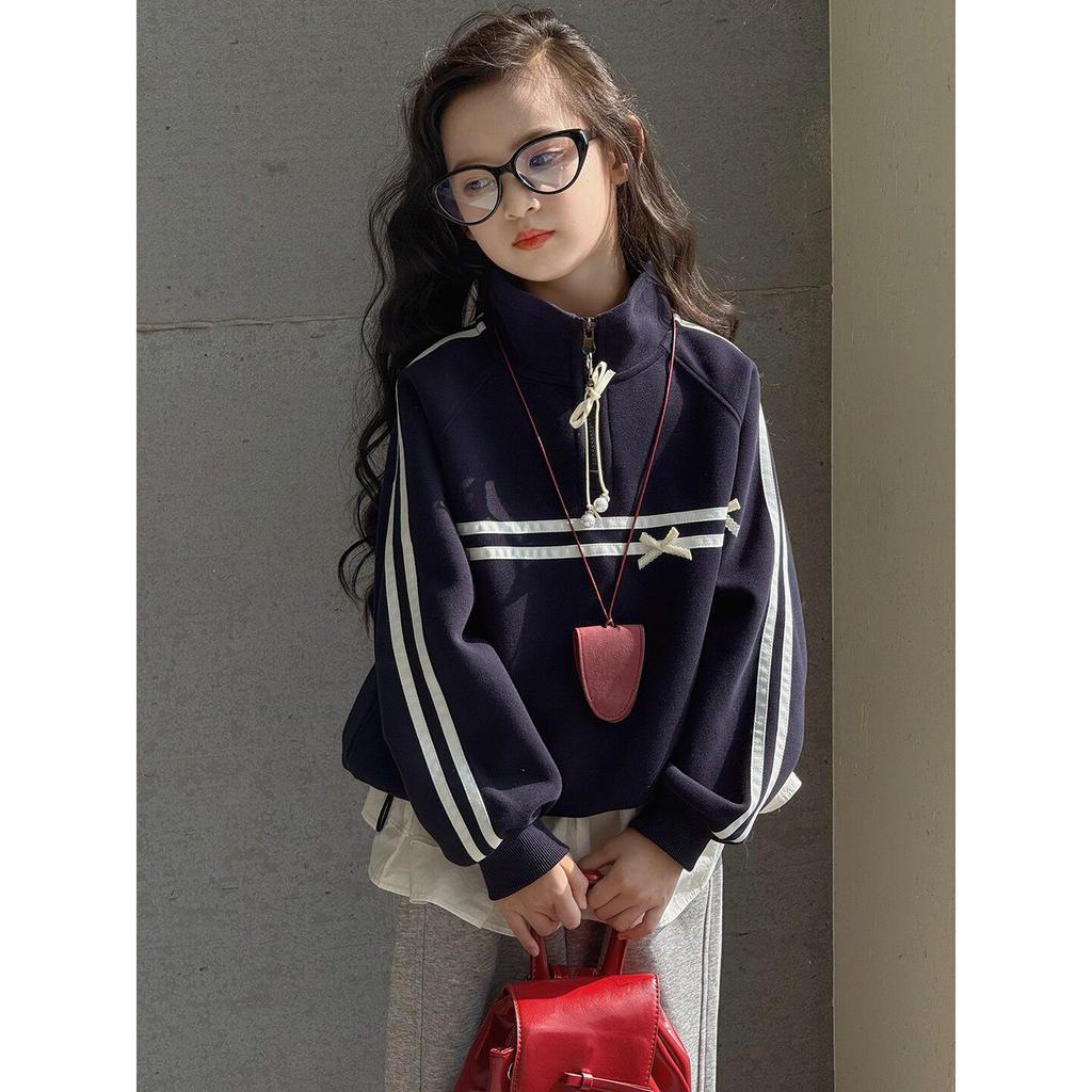 Girls Half Zip Stand Collar Sweatshirt Long Sleeve Thin Jacket For Big Kids Spring Autumn Student Outerwear
