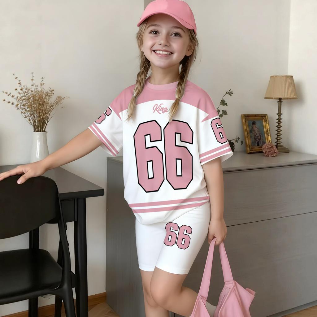 Kids Boys Girls Sportswear Set Short Sleeve Crew Neck T-Shirt and Shorts Outfit with Number Print Casual Summer Clothing for Children