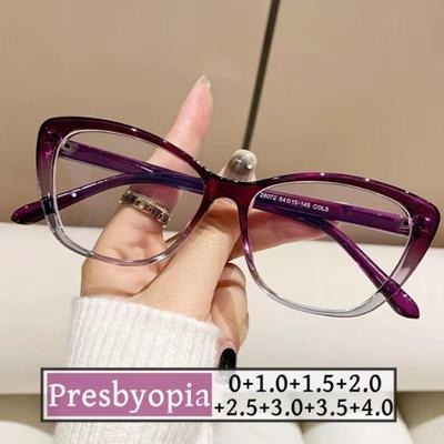 Cat Eye Presbyopische Brille Damen Herren Ultraleichte Fernsichtbrille Modische Lesebrille mit Sehstärke Dioptrien 0 bis +4,0