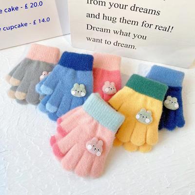 Korean Style Contrast Color Infant Warm Gloves Winter Cold Protection Thickened Children Full Finger Children Boys and Girls
