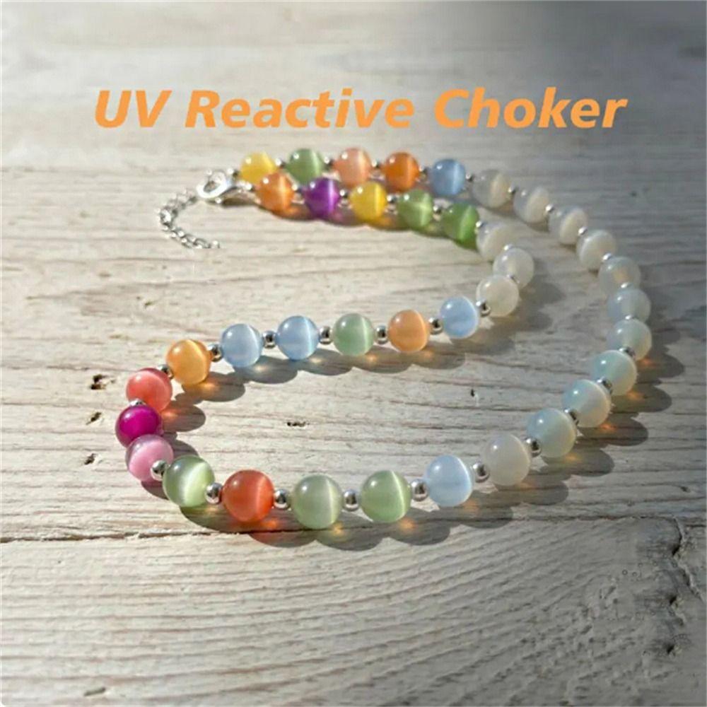 UV-reaktives Perlen-Halsketten-Armband-Set Katzenauge UV-reaktiver Choker Tägliches Tragen