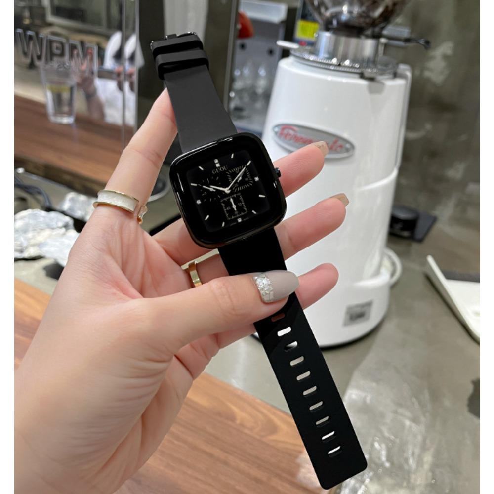 

Квадратные женские часы, простые женские часы с тремя глазами, модный кварцевый темперамент, трендовые женские часы с силиконовым ремешком