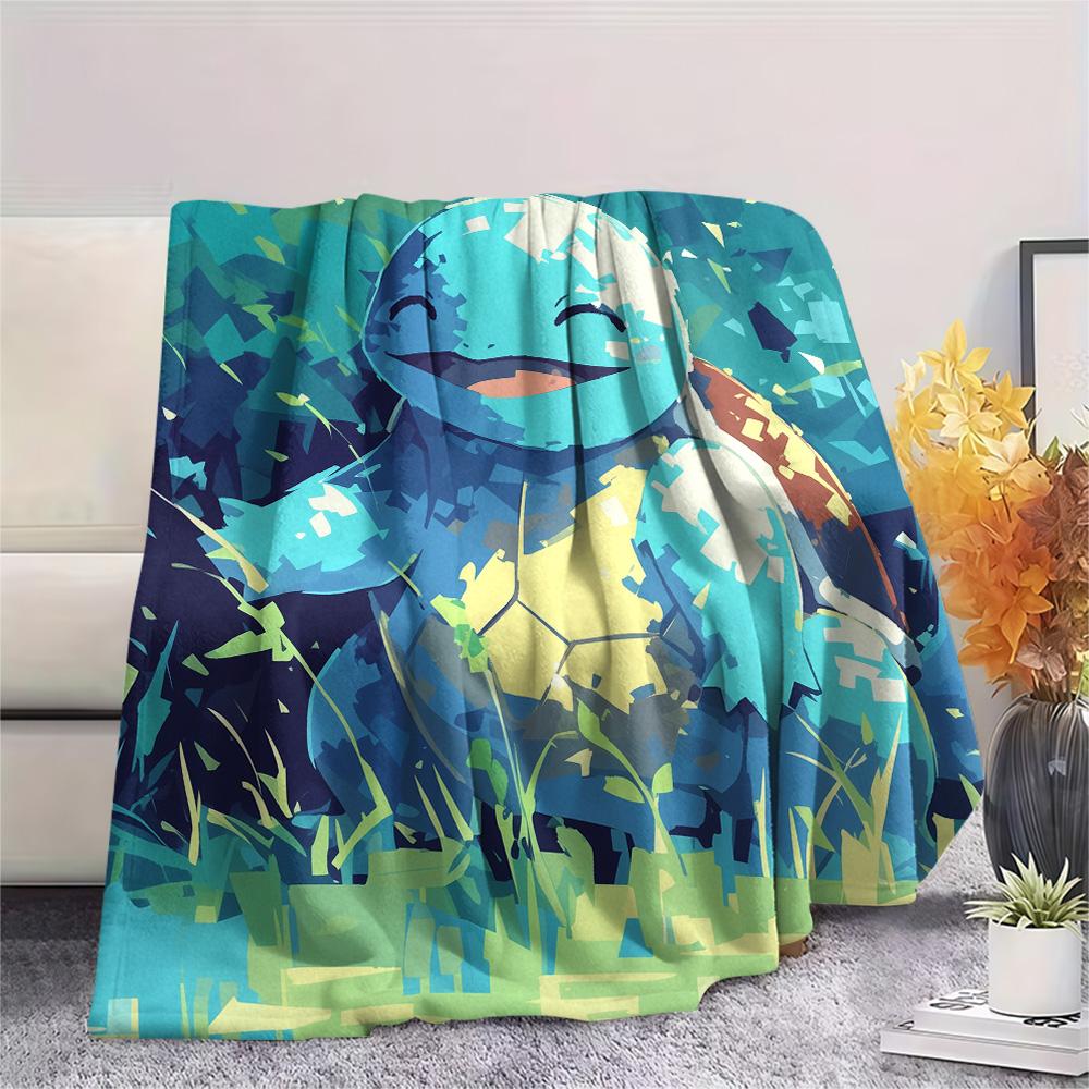 Squirtle Print Flannel Blanket, High quality Comfortable for All Seasons, Home Decor, Warmth and Comfort