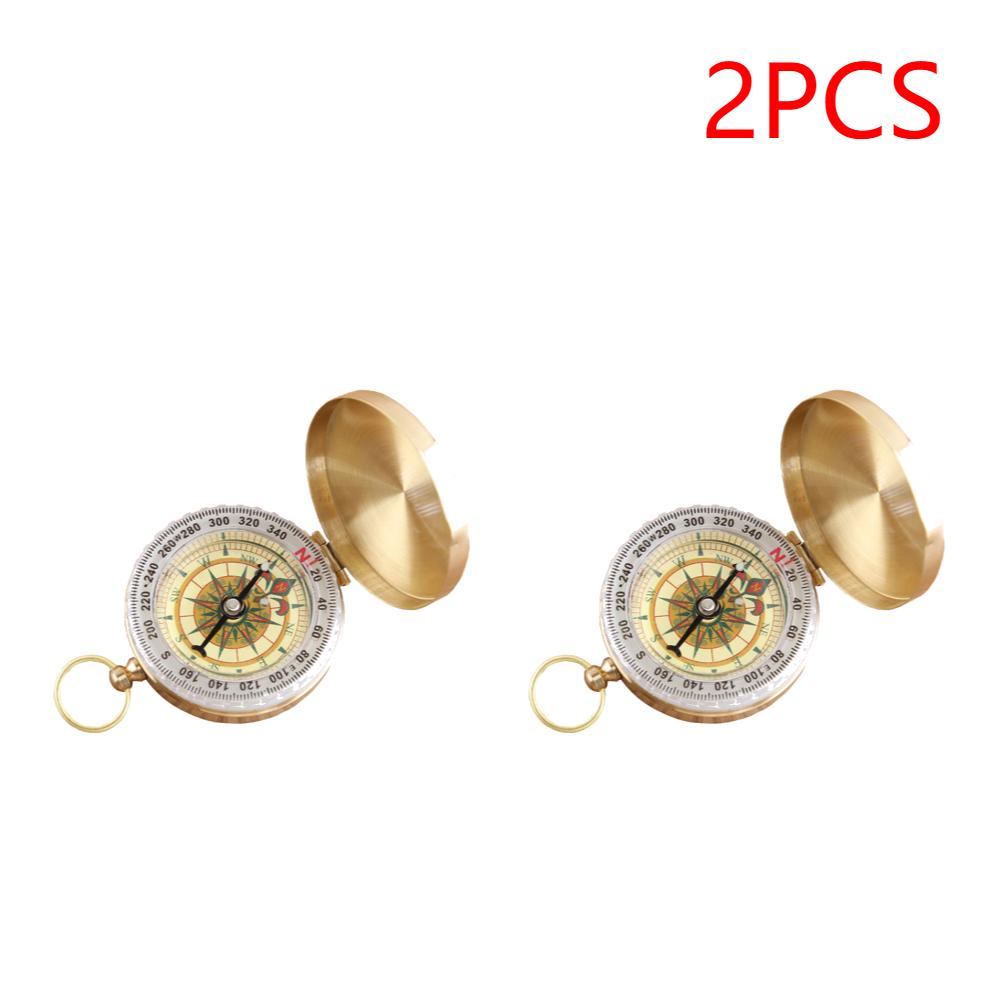 2-5PCS Compass Pure Copper Multifunctional Mountaineering Camping Hiking Mini Luminous Retro Flip Compasses Outdoor Tool