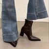 Skinny and Heightened Retro Year-old Thin Boots Pointed Head Thick Heel Ji British Style High Heel Short Boots