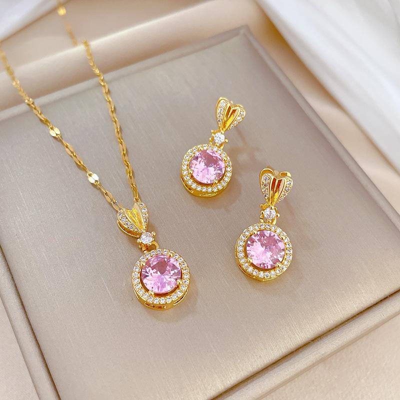Love Round Necklace Earrings Set Light Luxury Slightly Inlaid Personalized Temperament Banquet Earrings Item Combination
