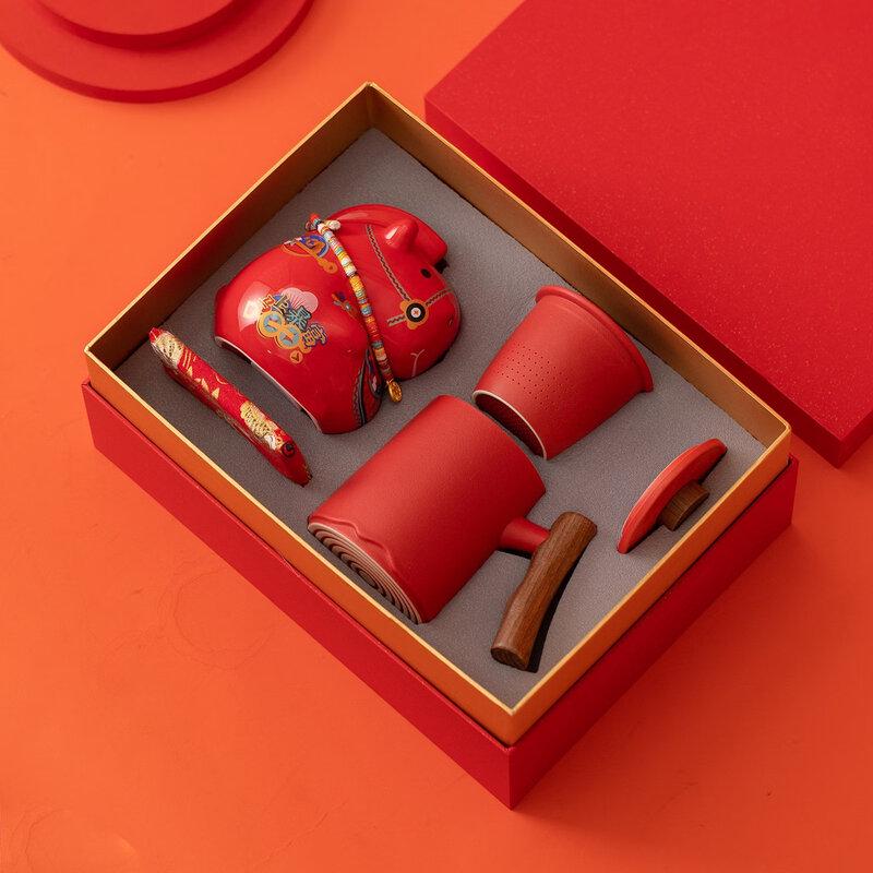 Shangqi Year of the Horse Prosperous Piggy Bank & Red Cup Gift Set