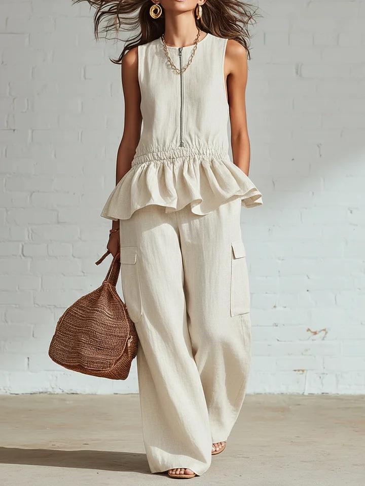 2026 Summer New European and American Foreign Trade Women's Sleeveless Pleated Vest Wide-leg Trousers Casual Suit Women
