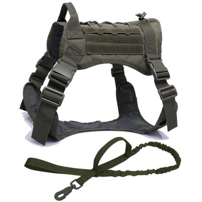 Tactical Nylon Dog Harness with Leash for Outdoor Training