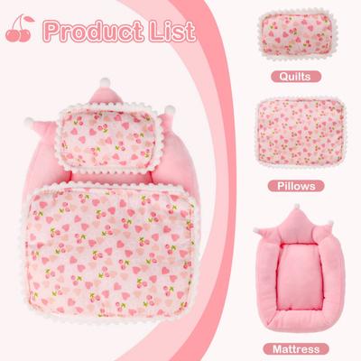 Puppenbett für 17/20cm Plüschtiere Miniatur Flauschiges Bett mit Matratze Kissen & Decke Niedliche Puppenhäuser Möbel für Stofftiere