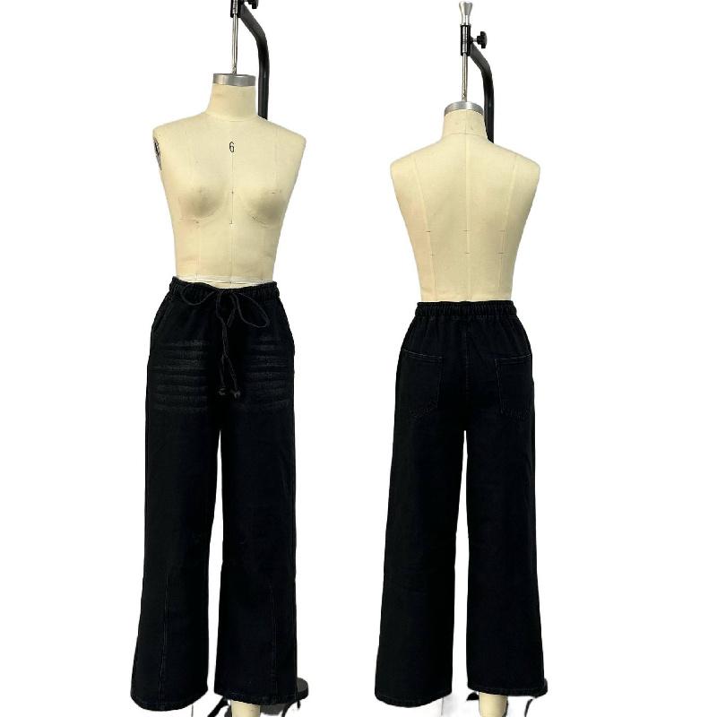 2026 New Spring/Summer Casual Washed Loose Wide-Leg Jeans for Women with Tie-Waist