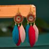 Bohemian Vintage Long Round Winding Feather Earrings for Women Ethnic Simple Elegant Dangle Earring Female Vacation Jewelry