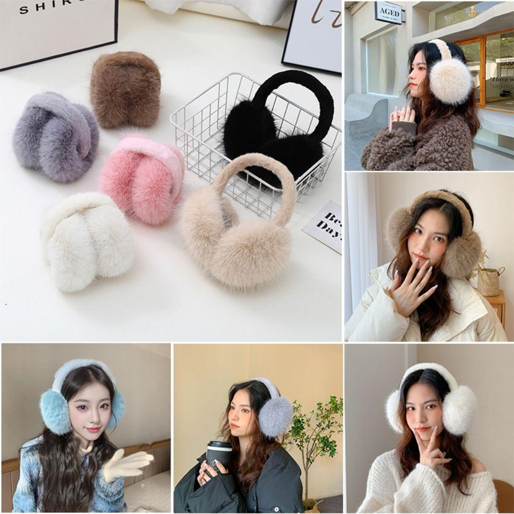 Thick Warm Winter Warm Earmuffs Solid Color Folding Earflap Fluffy Plush Ear Warmer
