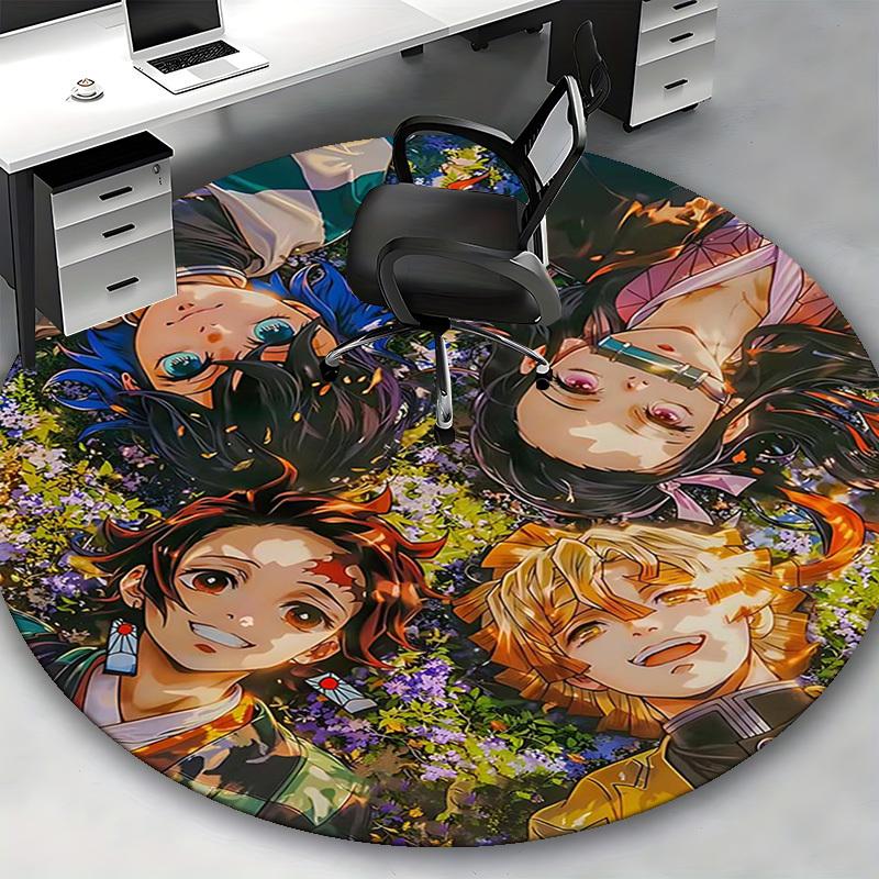 1pc Demon Slayer Anime Design Round Carpet - Office Chair Mat, Non-Slip Rug for Home Decor, Living Room, Bedroom
