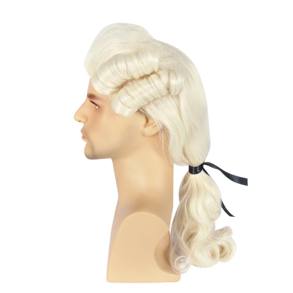 Deluxe Baroque Cosplay Curly Wig Historical Men Costume Wigs Lawyer Judge Wig  Costume Party