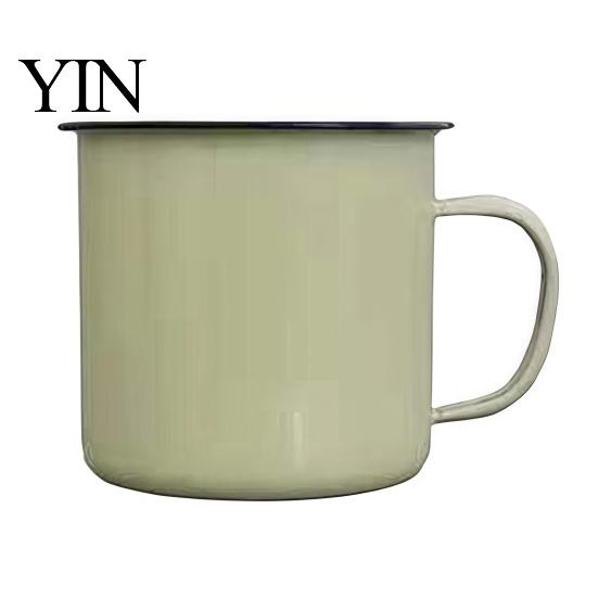 Nostalgic Table Decor Vintage Enamel Mug with Handle, Solid Color Heat Resistant Tea Cup Drinking Cup, Durable Portable Tableware for Home Kitchen Use