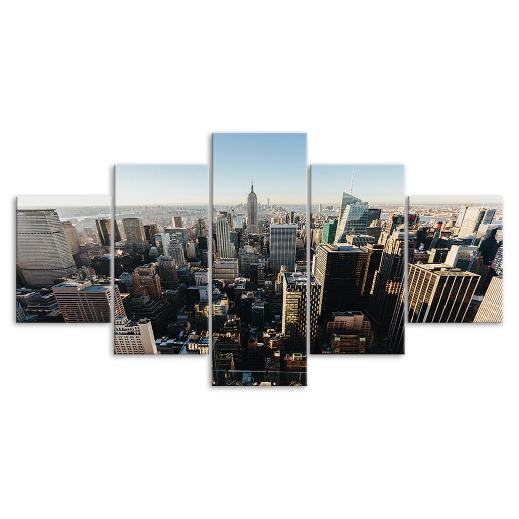 New York Skyline Empire State Building Skyline 5 Piece Five Panel Wall Canvas Print Modern Art Poster Picture Home Decor Gift For Him Her