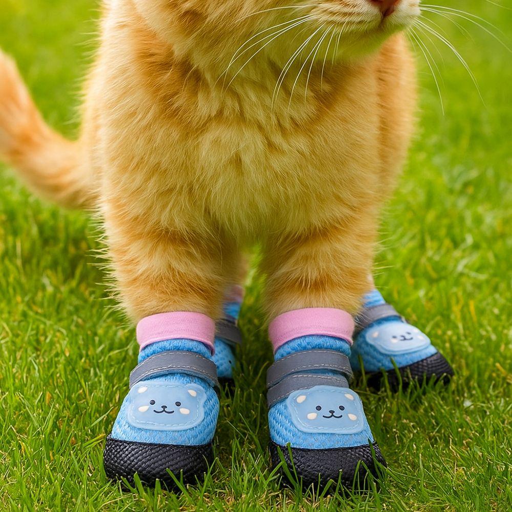 4Pcs/Set Reflective Anti-Slip Dog Boots Adjustable Dog Paw Protectors Cute Dog Mesh Shoes  Outdoor