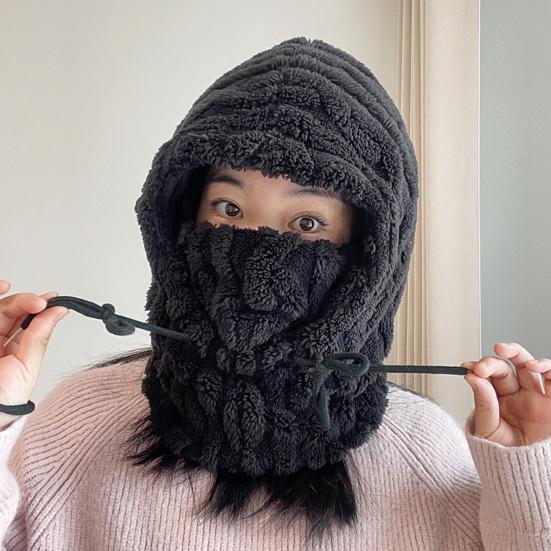 Winter Hat Scarf Combo Fleece Neck Warmer with Ear Protection Knitted Sherpa Hood Windproof Ski Face Covers Stretchy Beanies