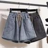 Spring All Match Elastic Korean Edition Cowboy Shorts for Women with Wide Legs Street Casual Loose Fashion Quarter Hot Pants