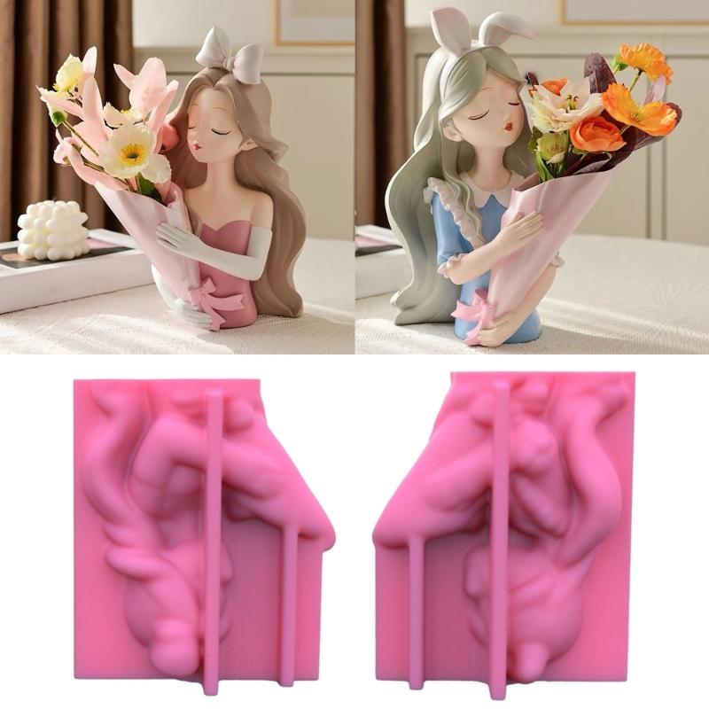 Flower Pot Silicone Mold Vase Epoxy Resin Mold Girl Holding Flowers Succulent Planter Pot Pen Holder Making Mold Crafts
