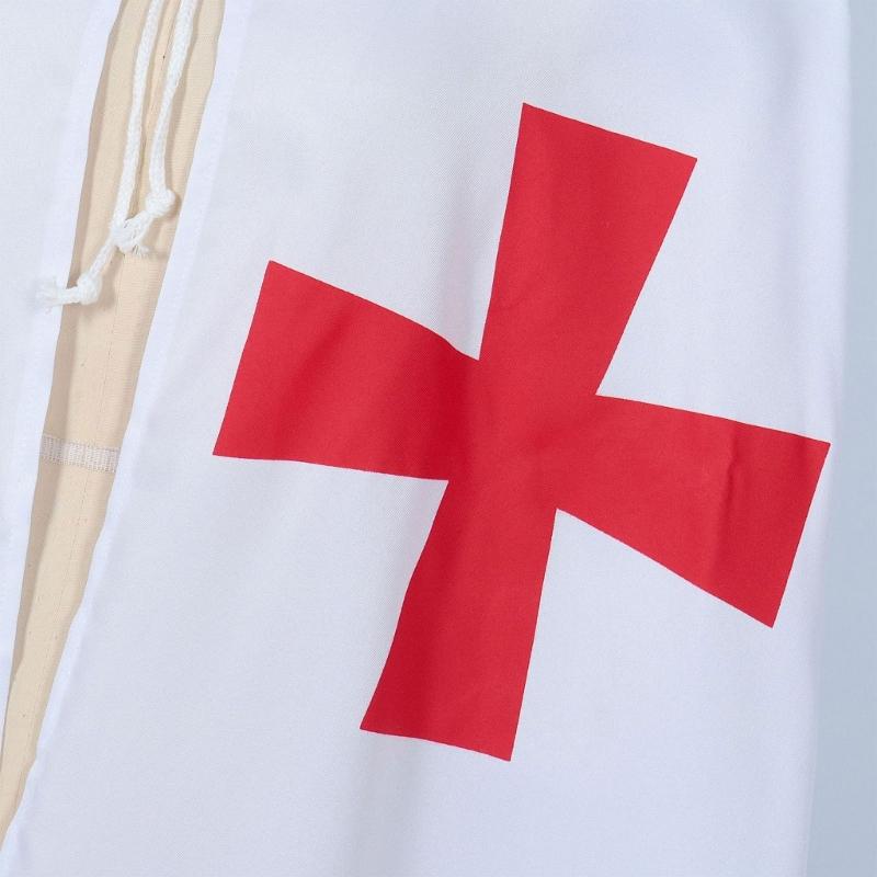 Medieval Cosplay Cloak Hospitaller Hooded Cape Medieval Cosplay  Cloak Costume White/Black Cape Halloween Cloak Costume