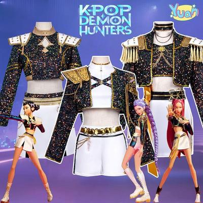 KPop Mira Rumi Zoey Costume Demon Hunters Cosplay Costumes Adult Kids Woman Girl Children Black/White Gold Party Uniform Suit
