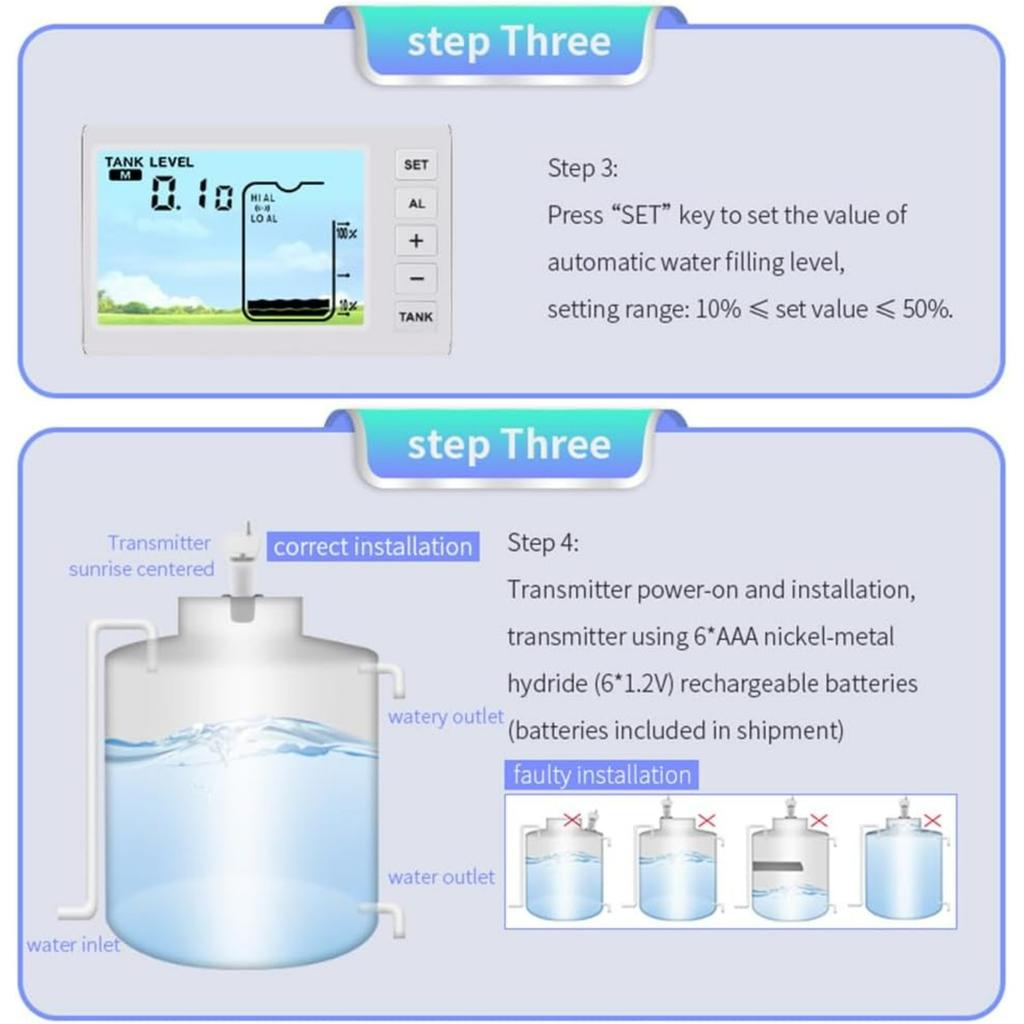 Wireless Ultrasonic Level Gauge Water Tank Liquid Level Meter with Temperature Sensor Liquid Depth Level Gauge Indicator with Time Display