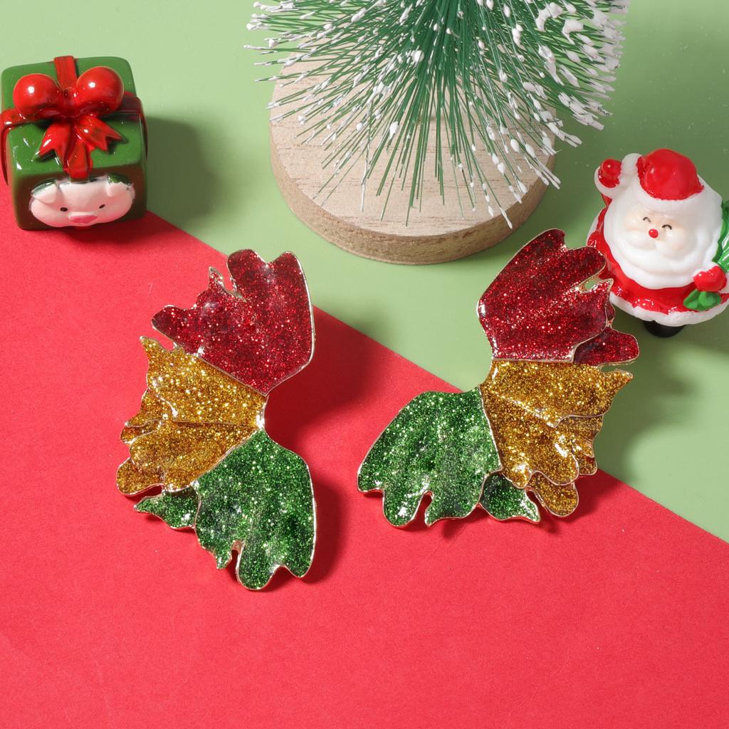 Stylish Simple Christmas Day Alloy Irregular Leaf Stud Earrings Everyday Commuter Woman