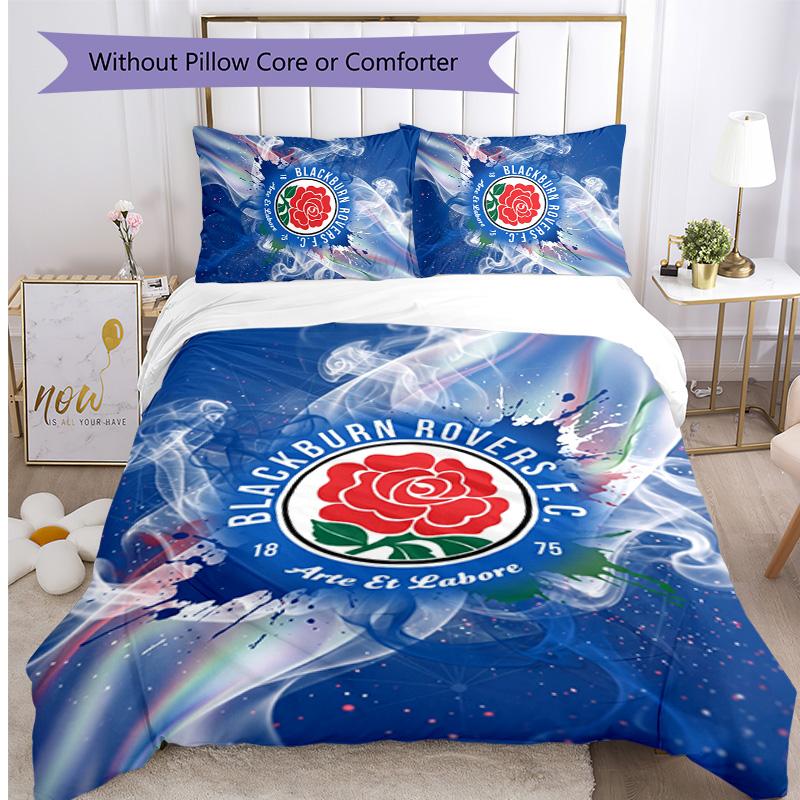 Blackburn Rovers Football Printed 3 Pieces Bedding Set, Comfortable Skin Friendly Bedroom Duvet Cover Set