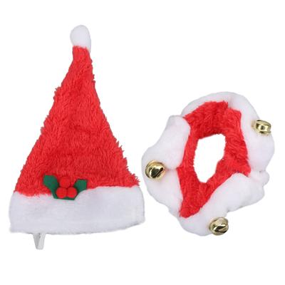 2 Sets Dog Christmas Hat Collar Santa Cat Costumes with Bells for Cats Small DogsS