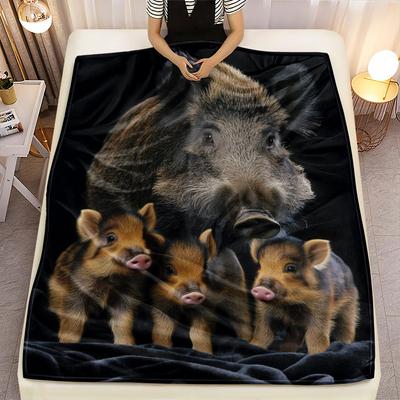 Pig Family Pattern Flannel Printed Blanket Suitable for All Seasons Suitable for Living Room Office Sofa and Travel 180x250CM