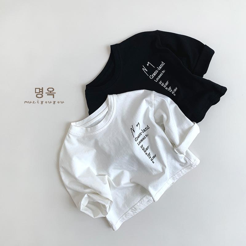 Kids Unisex Casual Letter Print Black White Long Sleeve T Shirt Top