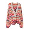European-American Trendy Rainbow V-Neck Cable Knit Cardigan Sweater - Autumn & Winter Loose Fit for Women.
