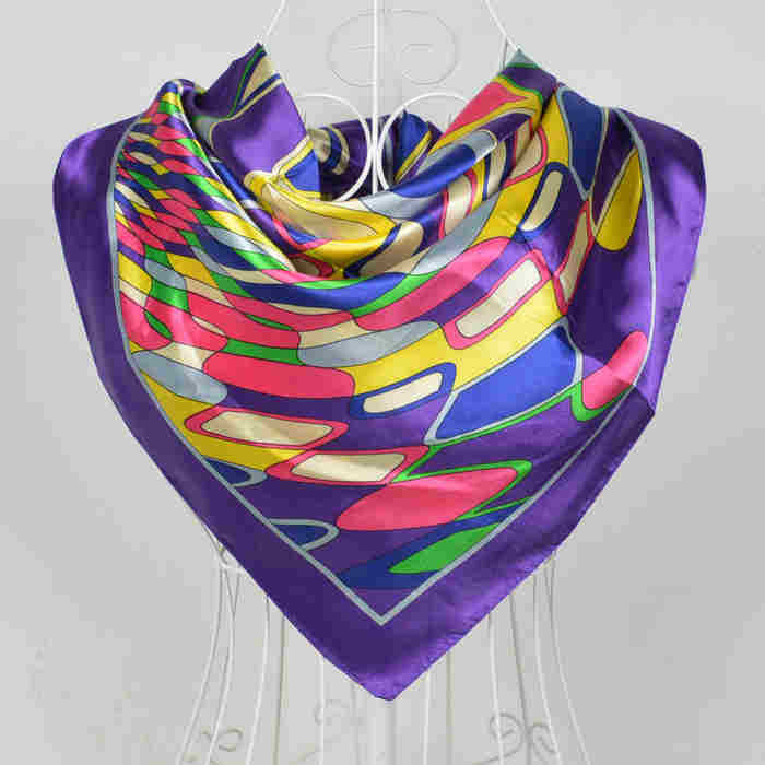 [BYISFA] Ladies Silk Scarf Wraps Europe Style Design Satin Big Square Scarf Printed New Brand Women Blue Silk Scarf  90*90cm