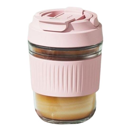 Portable Glass Tumbler with Silicone Straw 350/500ml Leakproof Reusable Coffee Mug