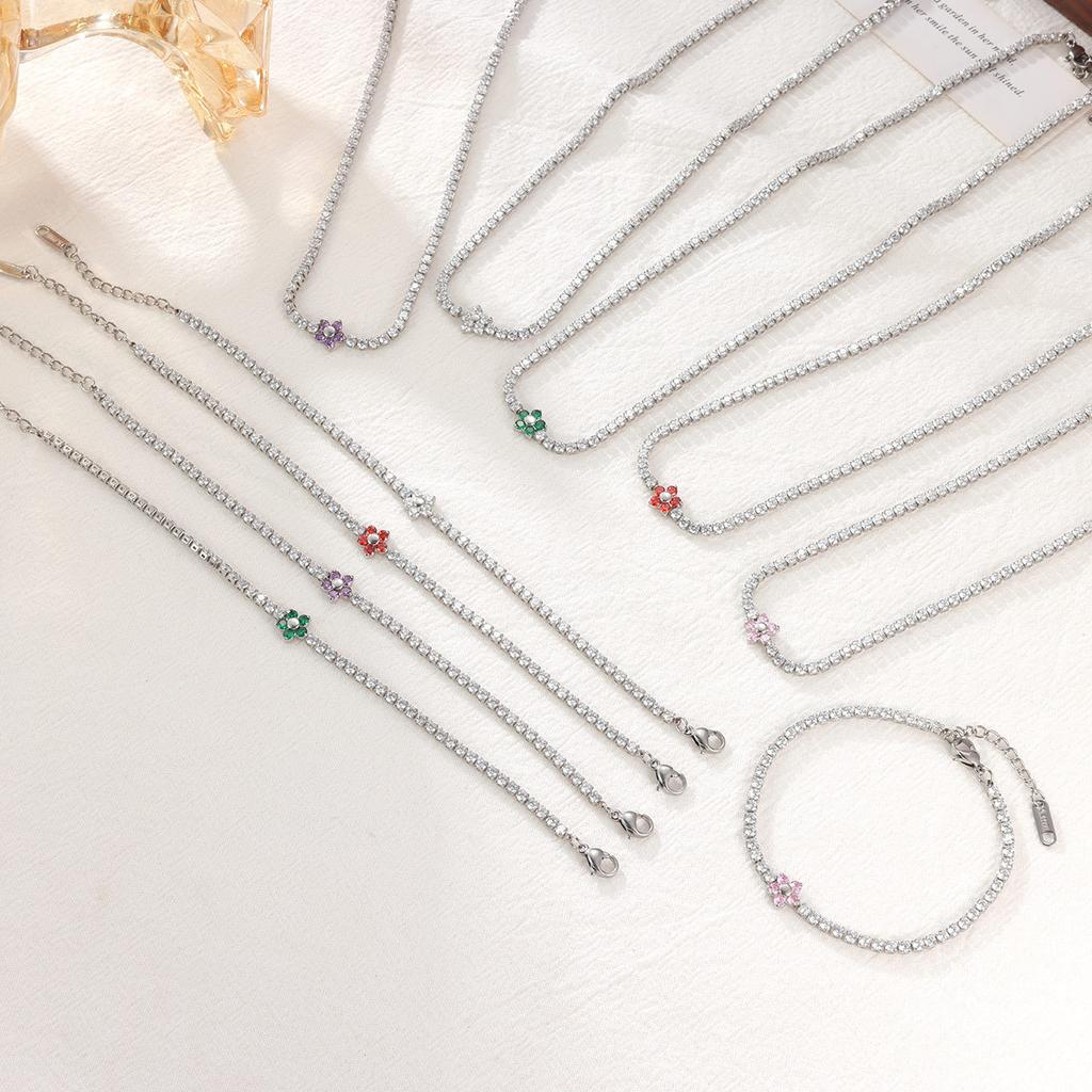 Fashionable Women Colorful Necklace Gold Plated Tennis Necklace Flower Necklace Stainless Steel