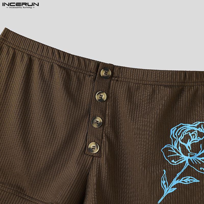 INCERUN Men's Elastic Waist Print Slim Fit Gym Shorts Athletic Workout Short Pants Sleep Bottom