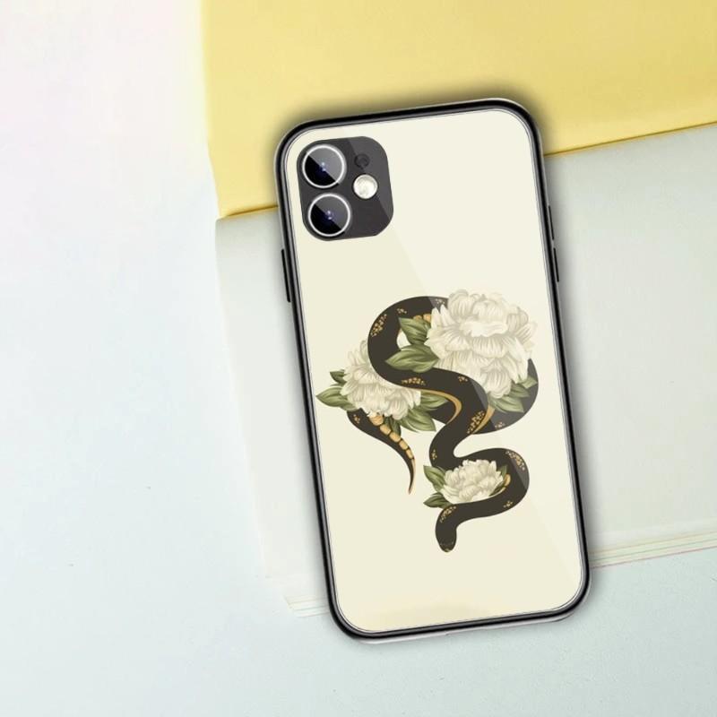 Snake And Flower Phone Case For IPhone 14 13 12 11 XS X 8 7 6 Plus Mini Pro Max SE 2022 Black PC TPU Glass Phone Cover