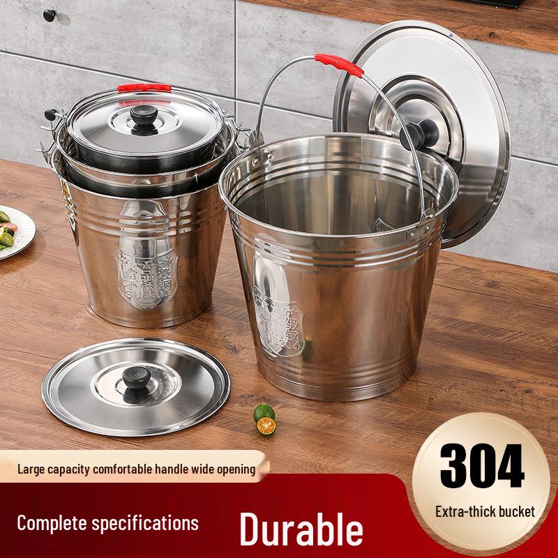 Extra Thick Stainless Steel Water Bucket with Lid for Home Storage