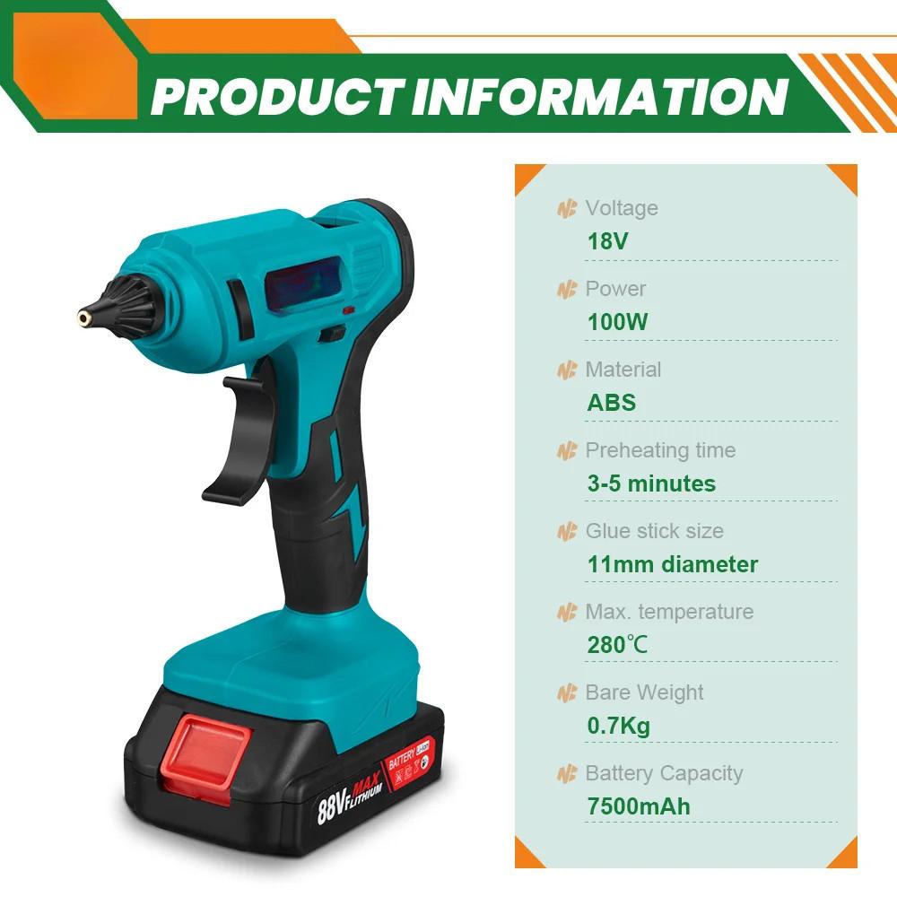 100W Cordless Electric Hot Melt Glue Gun 11mm Glue Stick Anti-scald Nozzle Rechargeable DIY Repair Tool