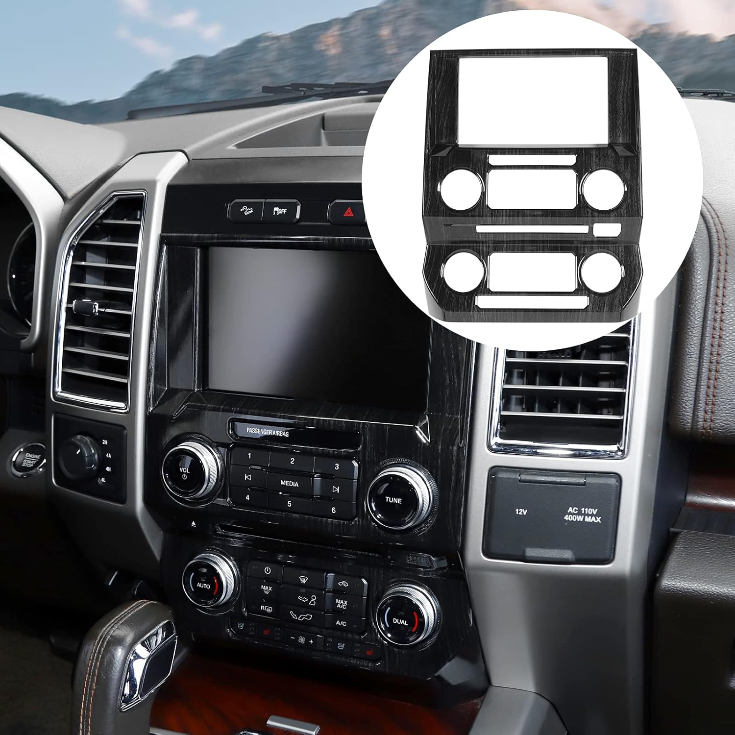 JeCar Black Wood Grain Interior Center Console Dash Panel Trim Overlay for 2015-2020 Ford F150 Interior Accessories