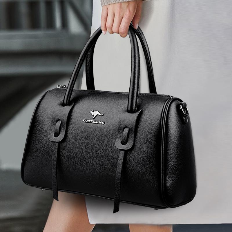 New Vintage Boston Leather Plutonium Large Capacity Women's Bags  Solid Color Female Fashion Shoulder Crossbody Bags